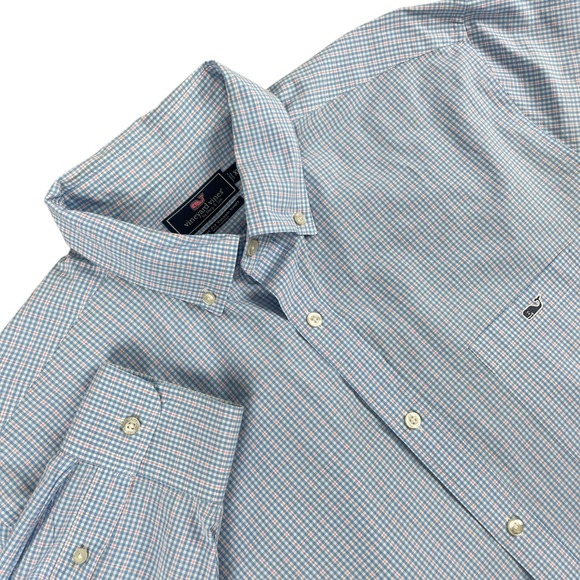 Vineyard Vines Shirt Mens XL Blue Check Classic Fit Tucker Whale Button Down - Picture 1 of 12